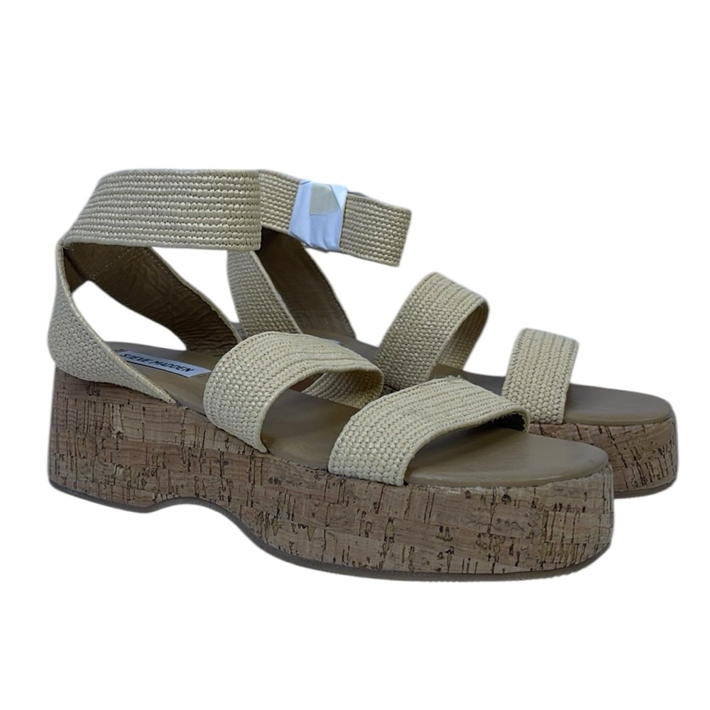 Steve Madden Womens Sashes Woven Flatform Sandals Beige 8
